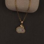 Stainless Steel Bunny Pendant Necklace - White Stone, Anti-Tarnish