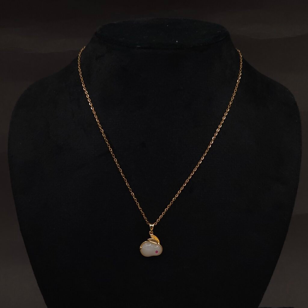 Stainless Steel Bunny Pendant Necklace - White Stone, Anti-Tarnish