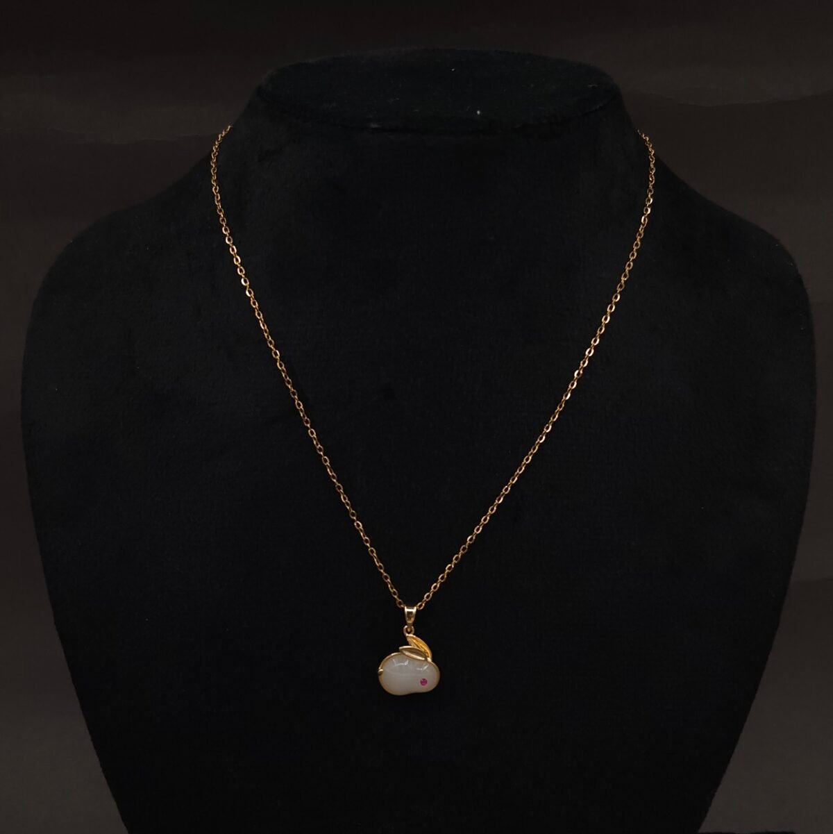 Stainless Steel Bunny Pendant Necklace - White Stone, Anti-Tarnish