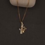 Stainless Steel Bunny and Bamboo Pendant Necklace - CZ Accents, Anti-Tarnish