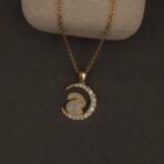 Stainless Steel Bunny Moon Pendant Necklace - Gold Plated, CZ Accents, Anti-Tarnish
