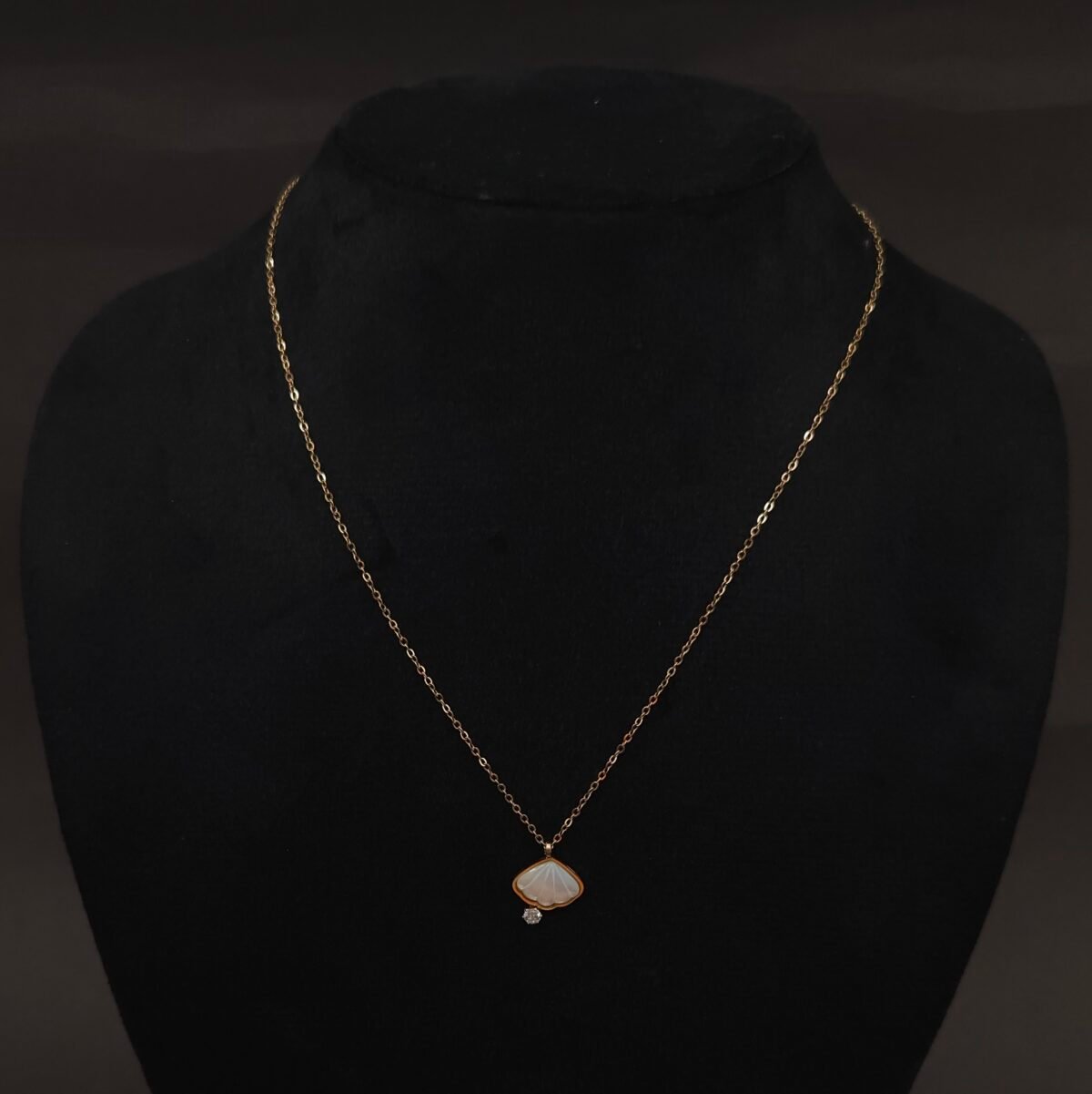 Stainless Steel Shell Motif Pendant Necklace - Anti-Tarnish, Mother of Pearl & CZ Accent