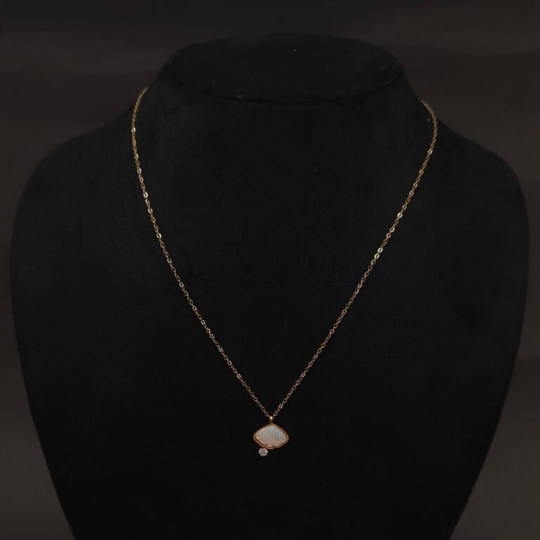 Stainless Steel Shell Motif Pendant Necklace - Anti-Tarnish, Mother of Pearl & CZ Accent