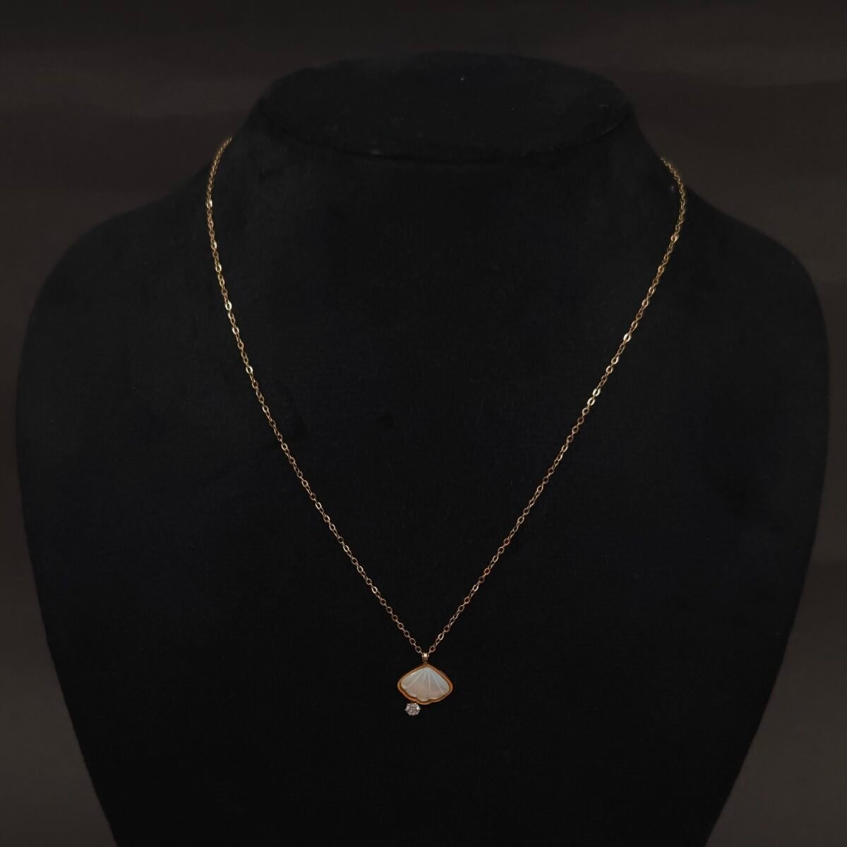 Stainless Steel Shell Motif Pendant Necklace - Anti-Tarnish, Mother of Pearl & CZ Accent
