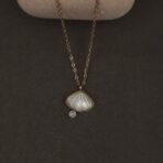 Stainless Steel Shell Motif Pendant Necklace - Anti-Tarnish, Mother of Pearl & CZ Accent