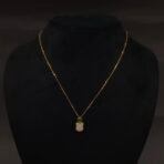 Stainless Steel Bunny Head Pendant Necklace - Green & White Stone