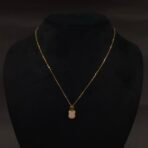 Stainless Steel Bunny Head Pendant Necklace - Green & White Stone
