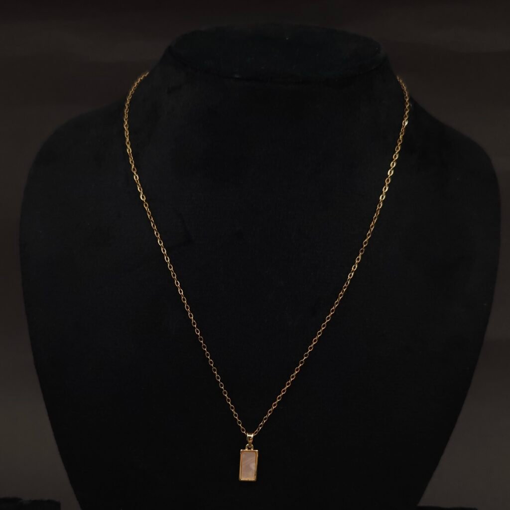 Stainless Steel Rectangular Mother of Pearl Pendant Necklace - Anti-Tarnish