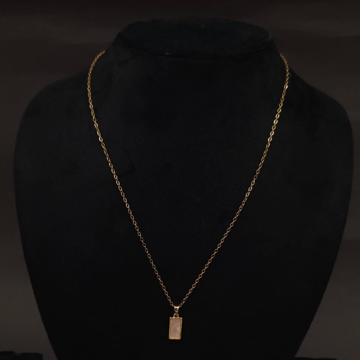 Stainless Steel Rectangular Mother of Pearl Pendant Necklace - Anti-Tarnish