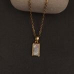 Stainless Steel Rectangular Mother of Pearl Pendant Necklace - Anti-Tarnish