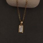 Stainless Steel Rectangular Mother of Pearl Pendant Necklace - Anti-Tarnish