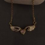Stainless Steel Winged Heart Crystal Necklace - Anti-Tarnish