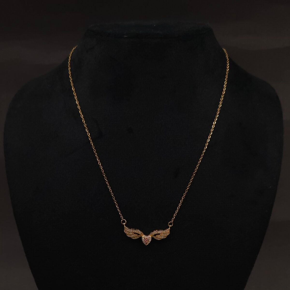 Stainless Steel Winged Heart Crystal Necklace - Anti-Tarnish