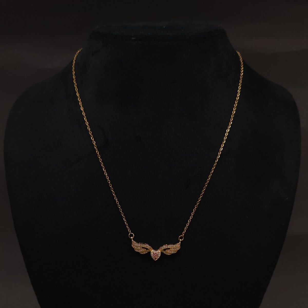 Stainless Steel Winged Heart Crystal Necklace - Anti-Tarnish