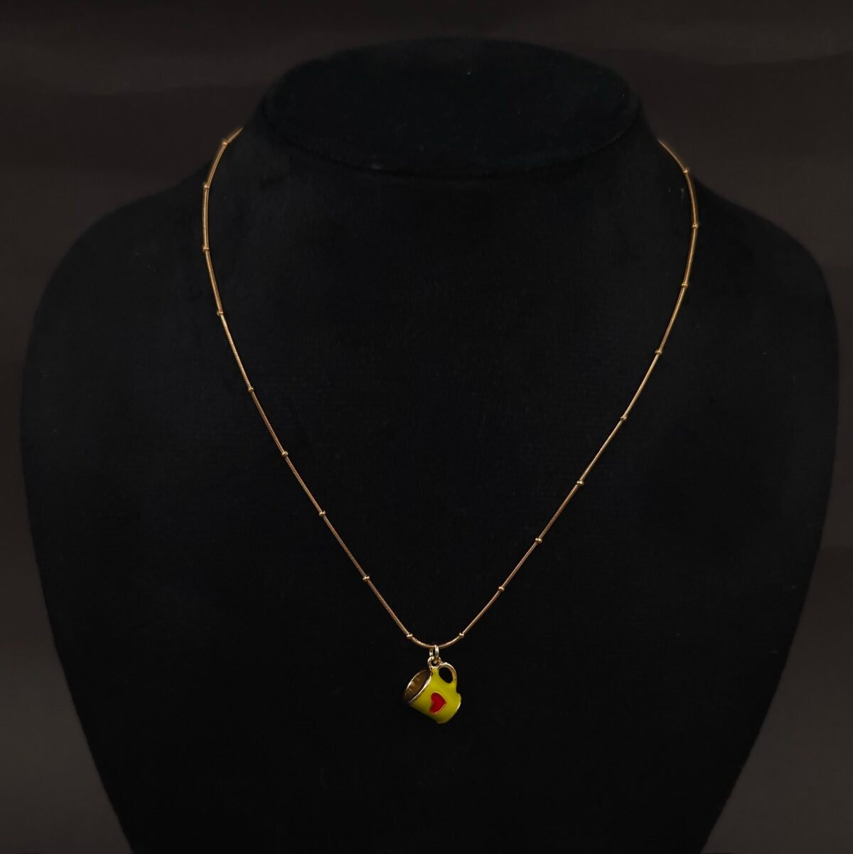 Stainless Steel Green Cup with Heart Pendant Necklace - Anti-Tarnish