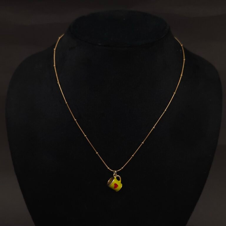 Stainless Steel Green Cup with Heart Pendant Necklace - Anti-Tarnish