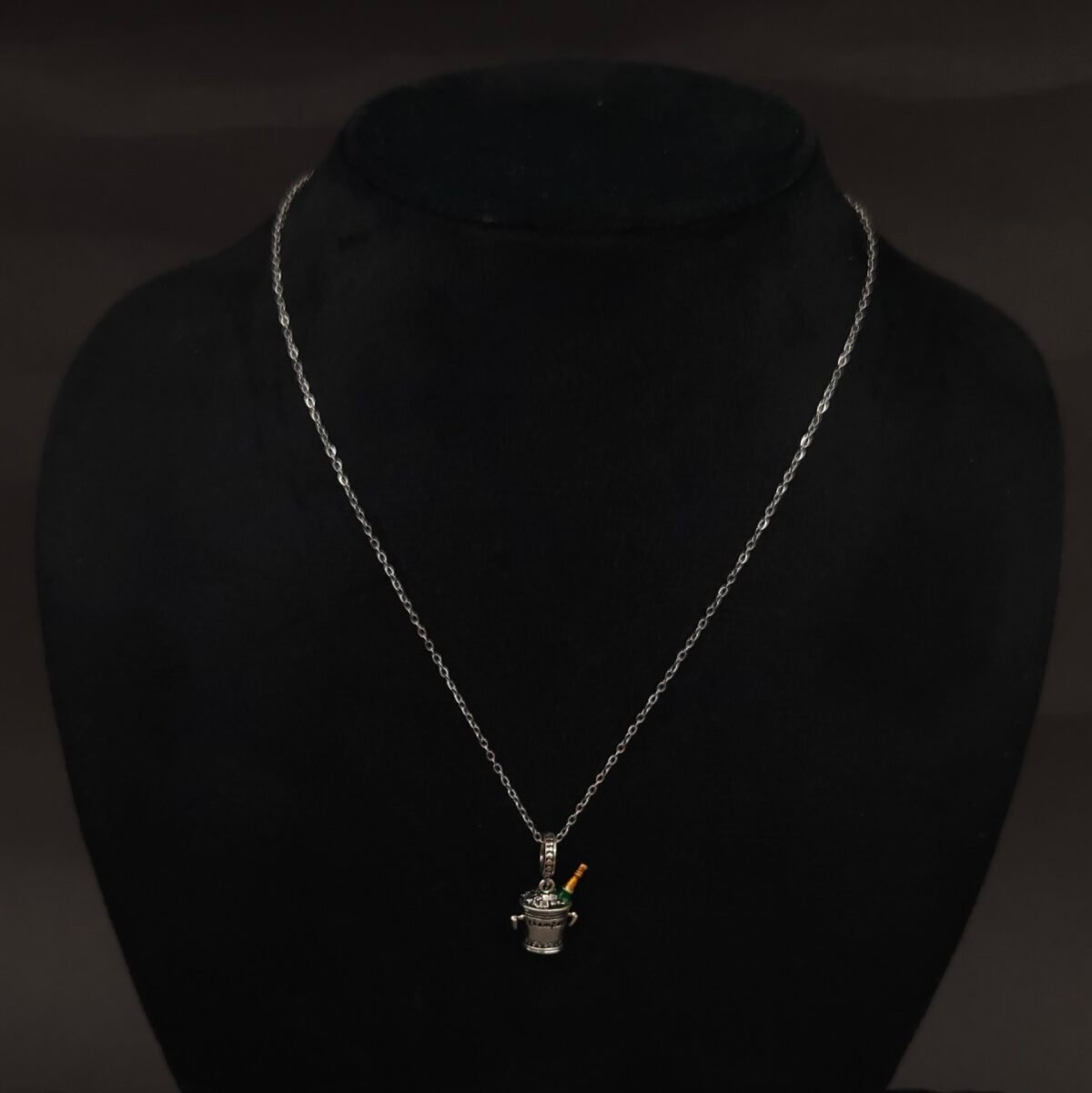 Stainless Steel Champagne Bucket Pendant Necklace - Anti-Tarnish