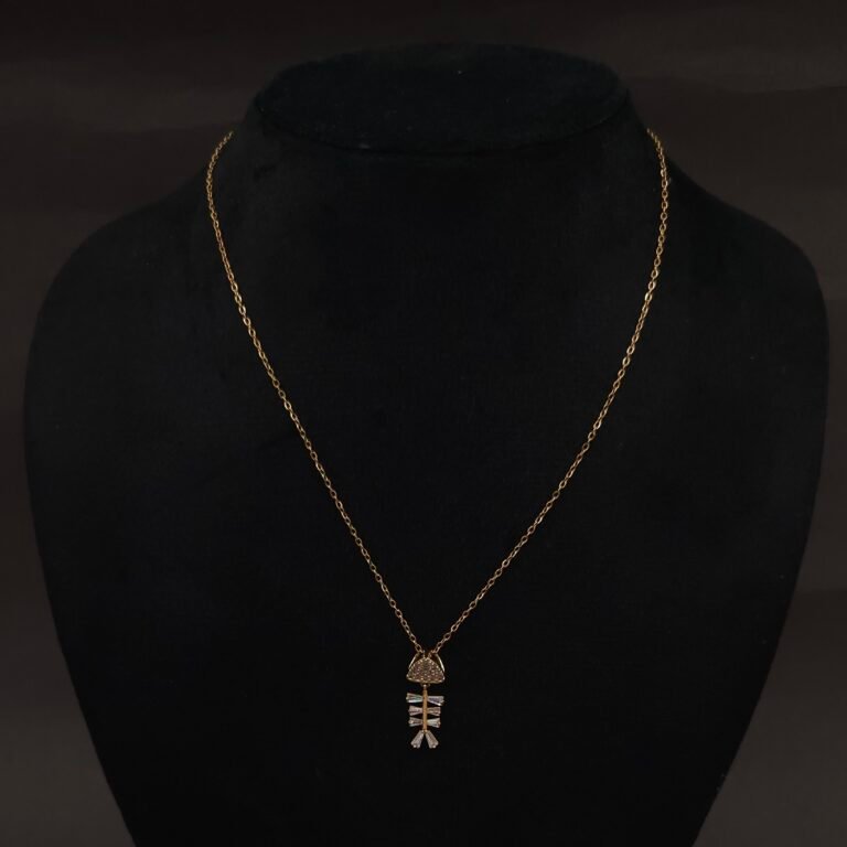 Stainless Steel Crystal Fishbone Pendant Necklace - Anti-Tarnish