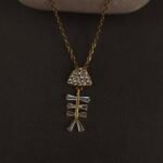 Stainless Steel Crystal Fishbone Pendant Necklace - Anti-Tarnish