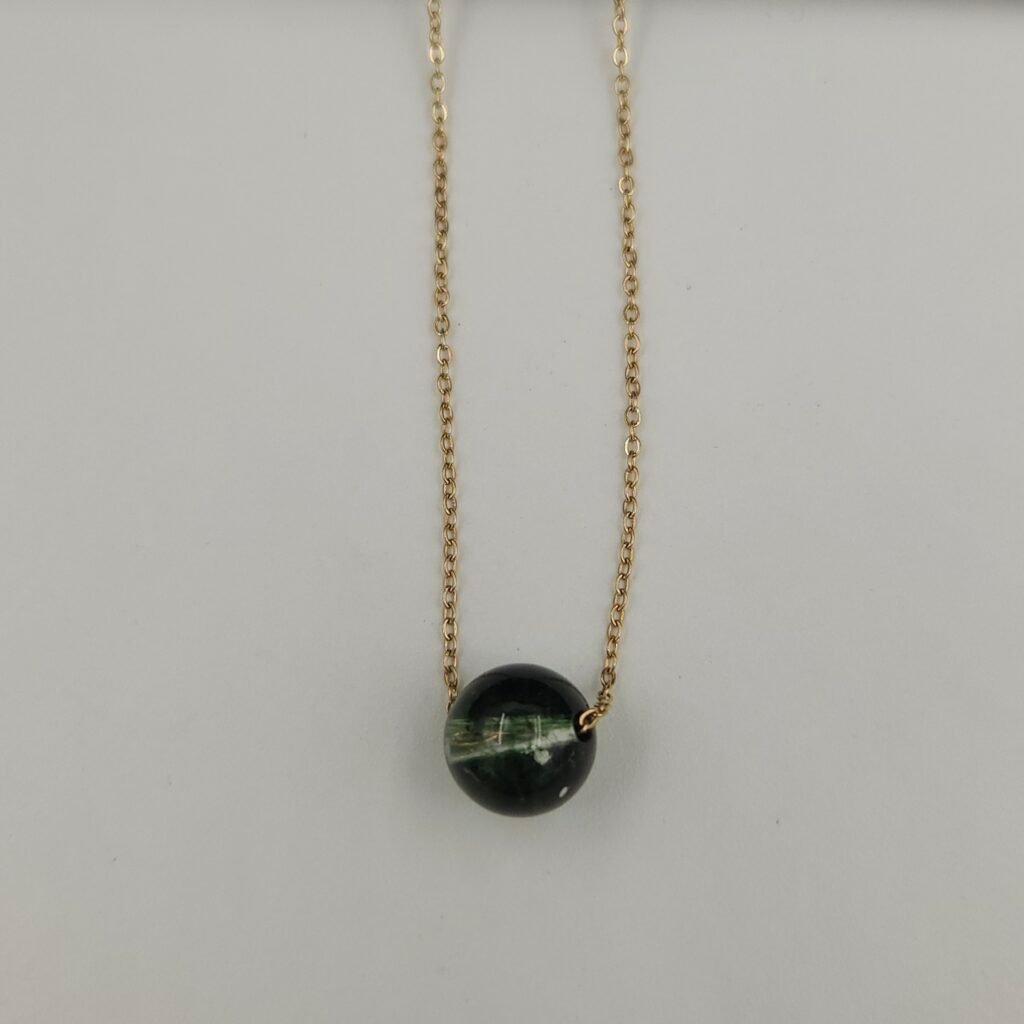 Stainless Steel Minimalist Green Stone Bead Necklace - Anti-Tarnish