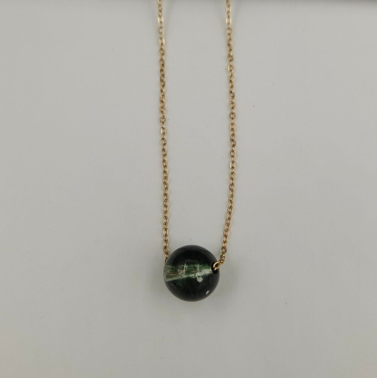 Stainless Steel Minimalist Green Stone Bead Necklace - Anti-Tarnish