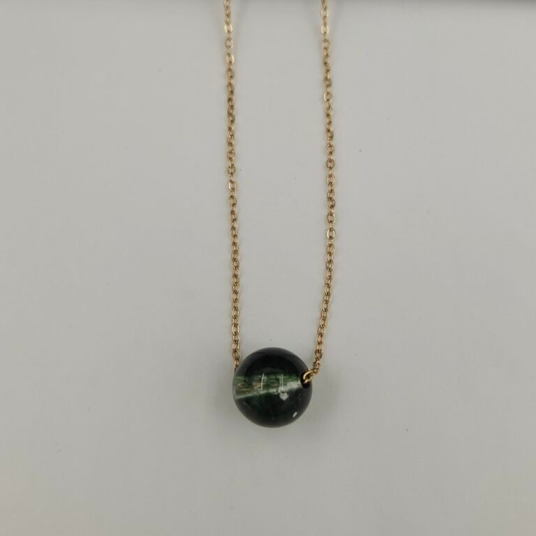 Stainless Steel Minimalist Green Stone Bead Necklace - Anti-Tarnish