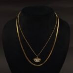 Stainless Steel Layered Evil Eye Pendant Necklace - Anti-Tarnish
