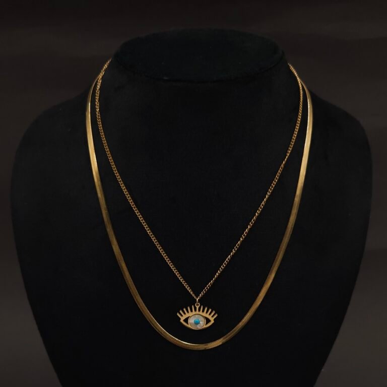 Stainless Steel Layered Evil Eye Pendant Necklace - Anti-Tarnish