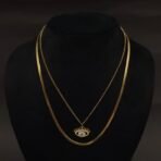 Stainless Steel Layered Evil Eye Pendant Necklace - Anti-Tarnish