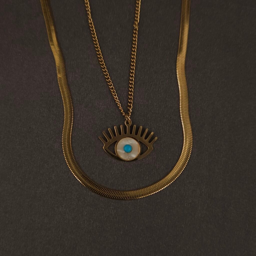 Stainless Steel Layered Evil Eye Pendant Necklace - Anti-Tarnish