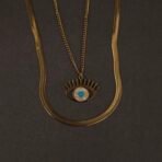 Stainless Steel Layered Evil Eye Pendant Necklace - Anti-Tarnish