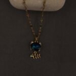 Stainless Steel Cat & Fishbone Blue Gemstone Pendant Necklace - Anti-Tarnish