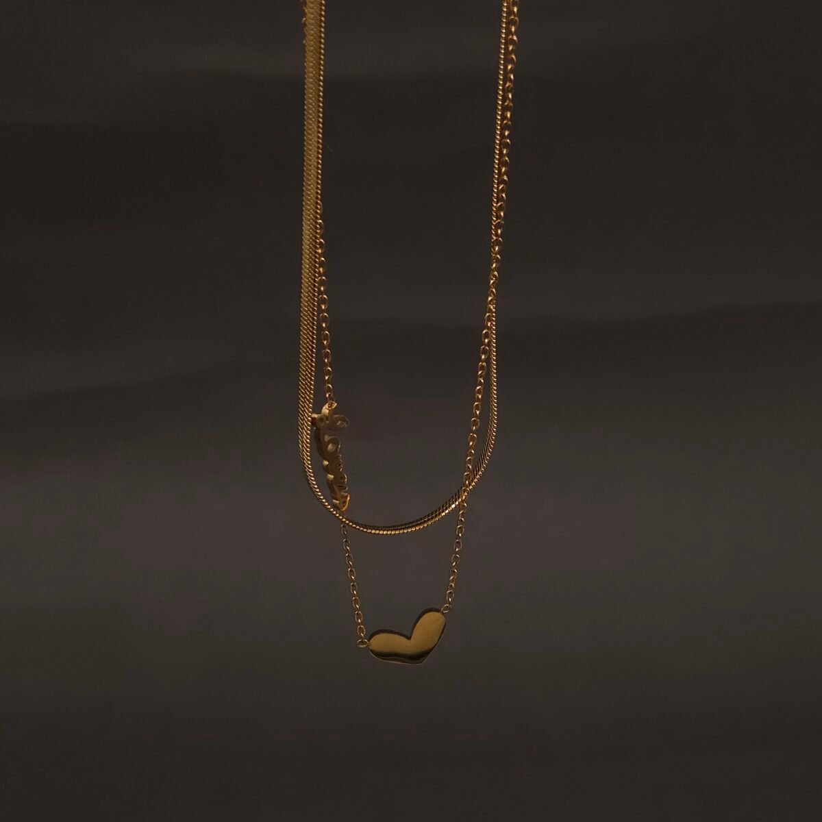 Stainless Steel Layered Heart & Love Necklace - Anti-Tarnish