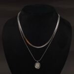 Stainless Steel Layered Snake Chain Necklace with Stone Pendant - Anti-Tarnish