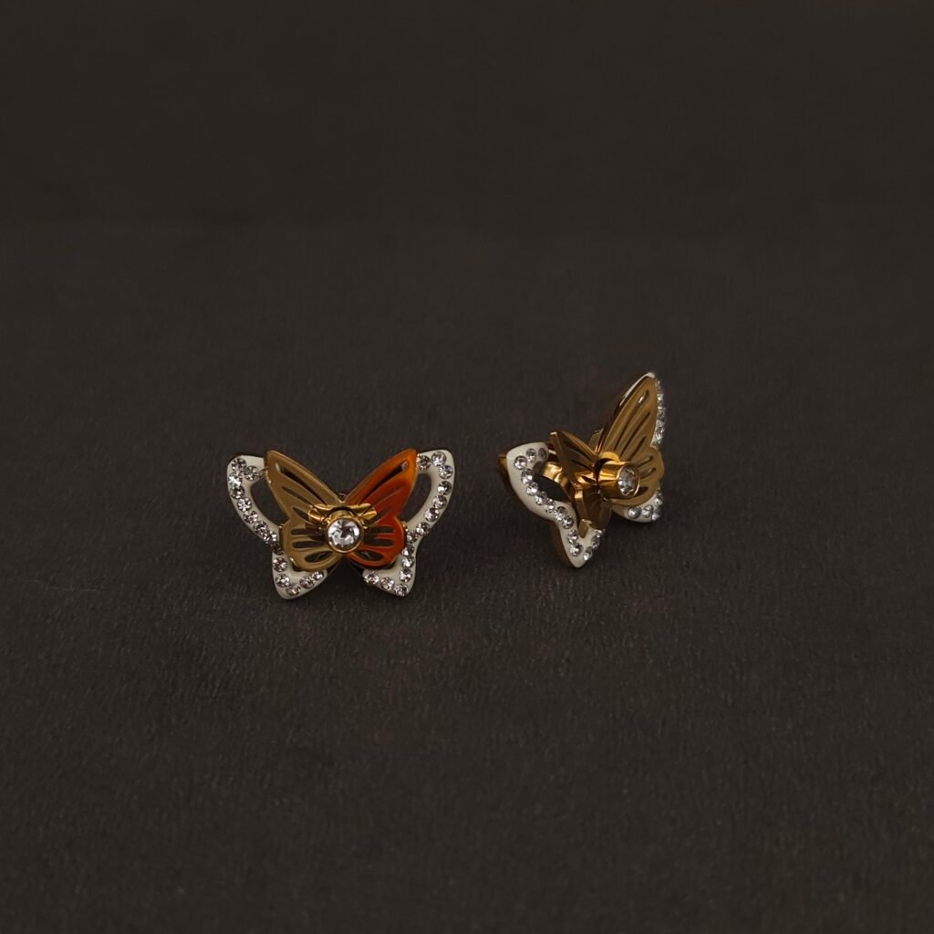 Stainless Steel Butterfly Crystal Stud Earrings - Anti-Tarnish