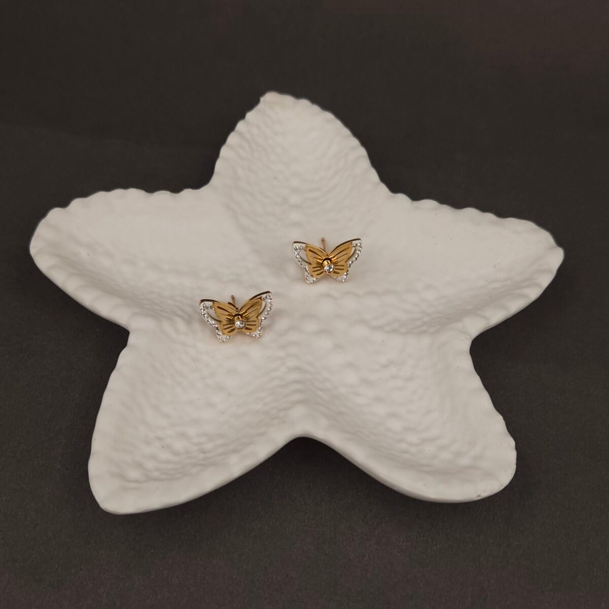 Stainless Steel Butterfly Crystal Stud Earrings - Anti-Tarnish