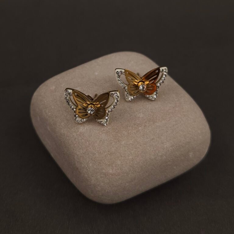 Stainless Steel Butterfly Crystal Stud Earrings - Anti-Tarnish