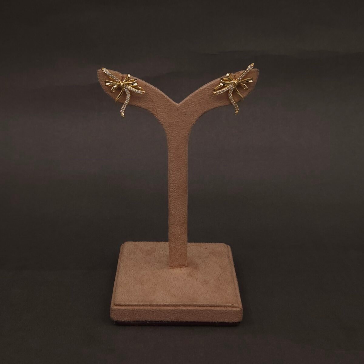 Stainless Steel Crystal Bow Stud Earrings - Anti-Tarnish