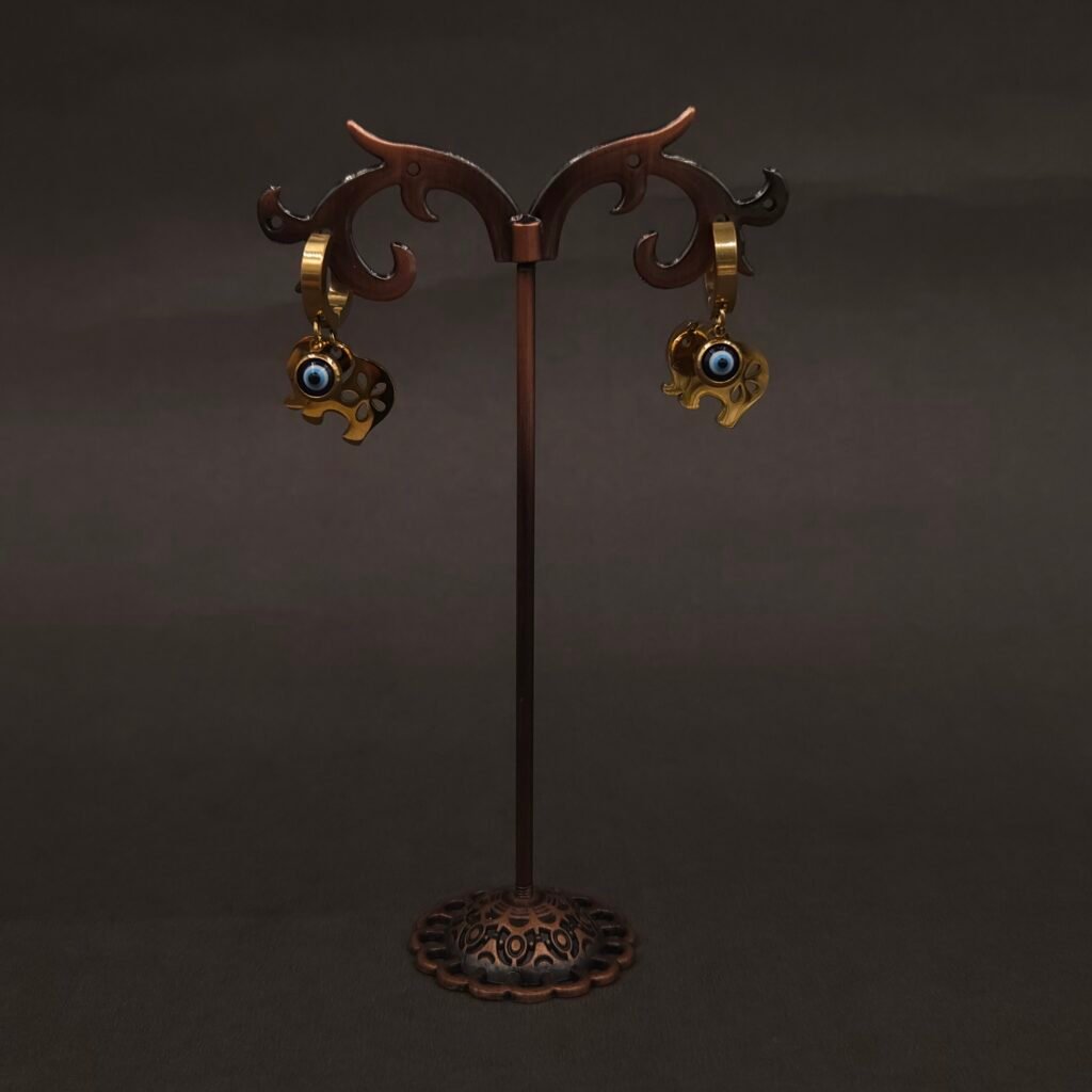 Stainless Steel Elephant Evil Eye Hoop Earrings - Anti-Tarnish