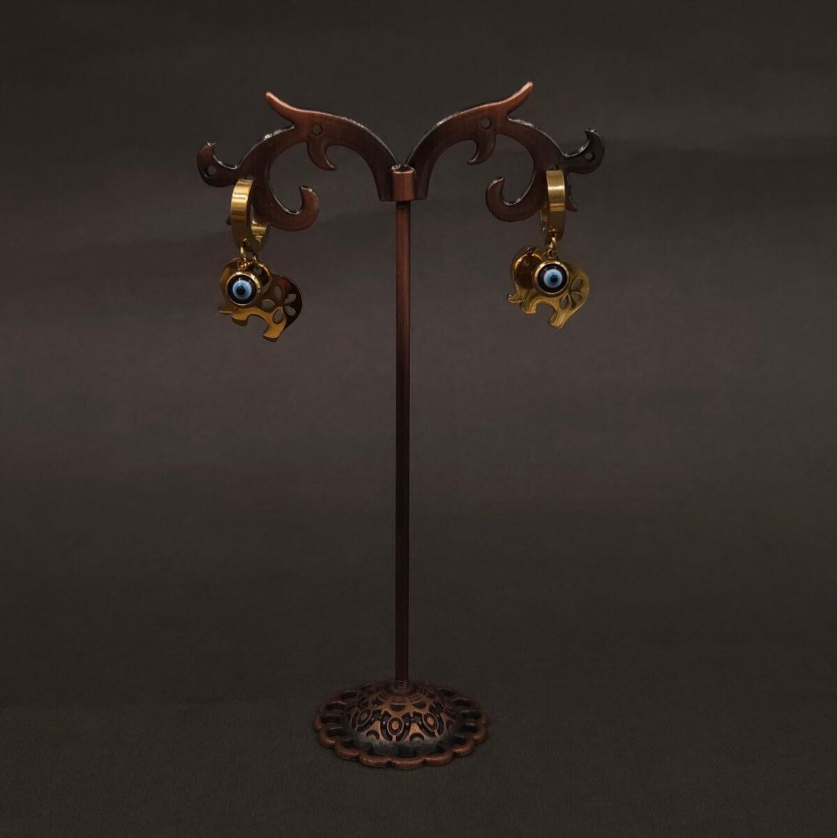 Stainless Steel Elephant Evil Eye Hoop Earrings - Anti-Tarnish