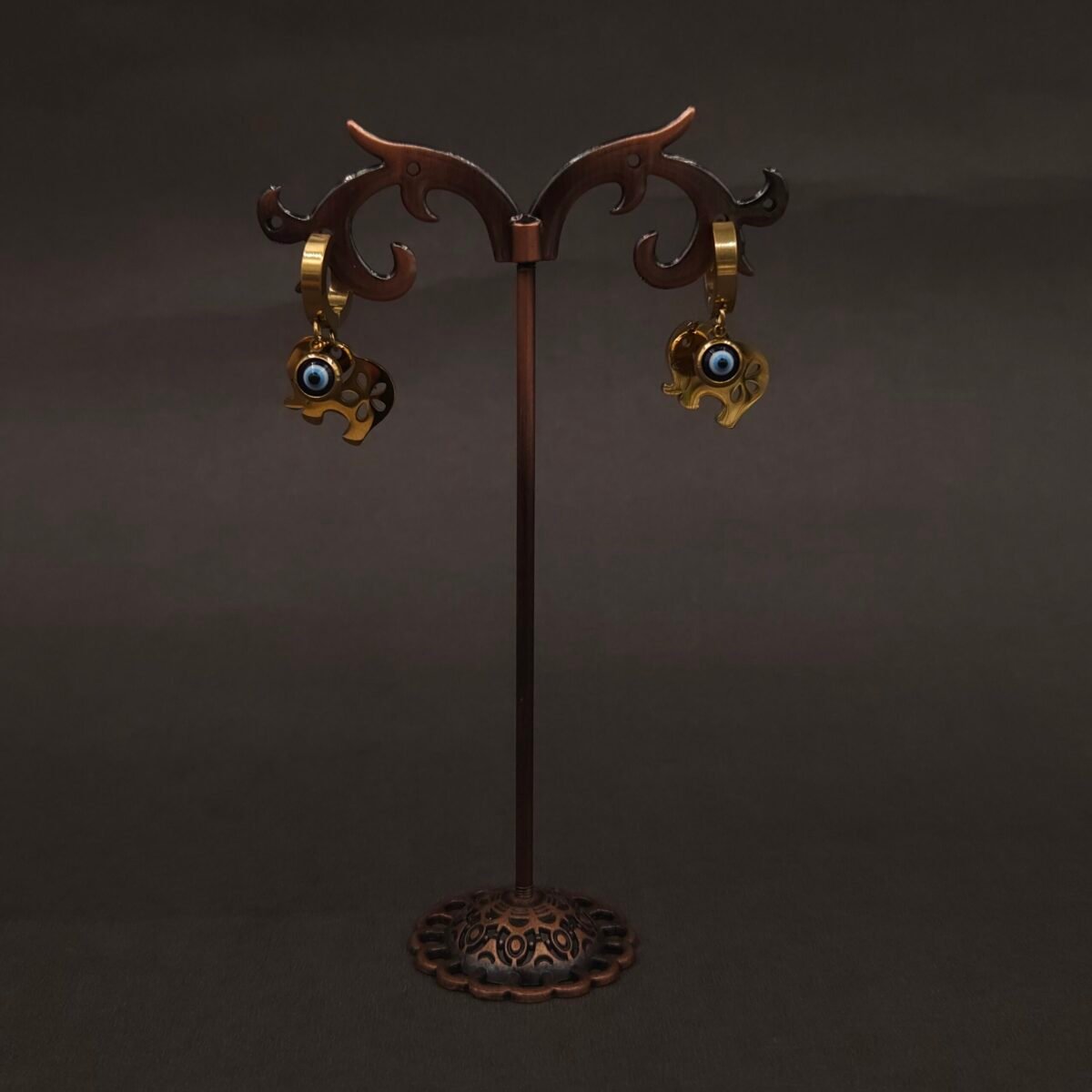 Stainless Steel Elephant Evil Eye Hoop Earrings - Anti-Tarnish