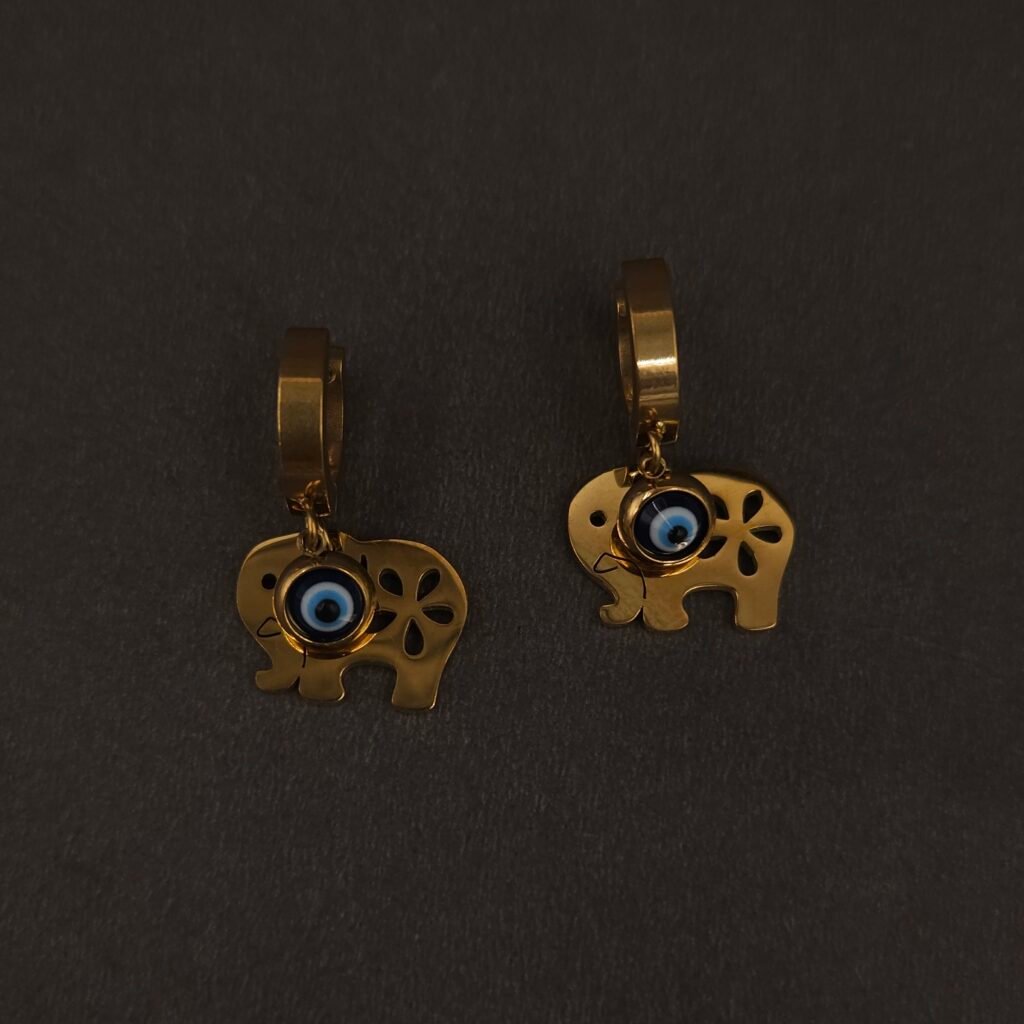 Stainless Steel Elephant Evil Eye Hoop Earrings - Anti-Tarnish