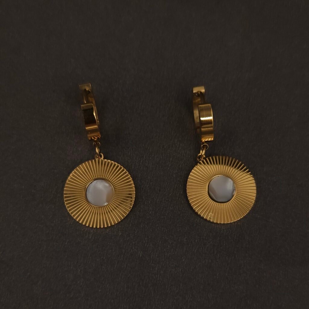 Stainless Steel Sunburst Pearl Hoop Earrings - Anti-Tarnish