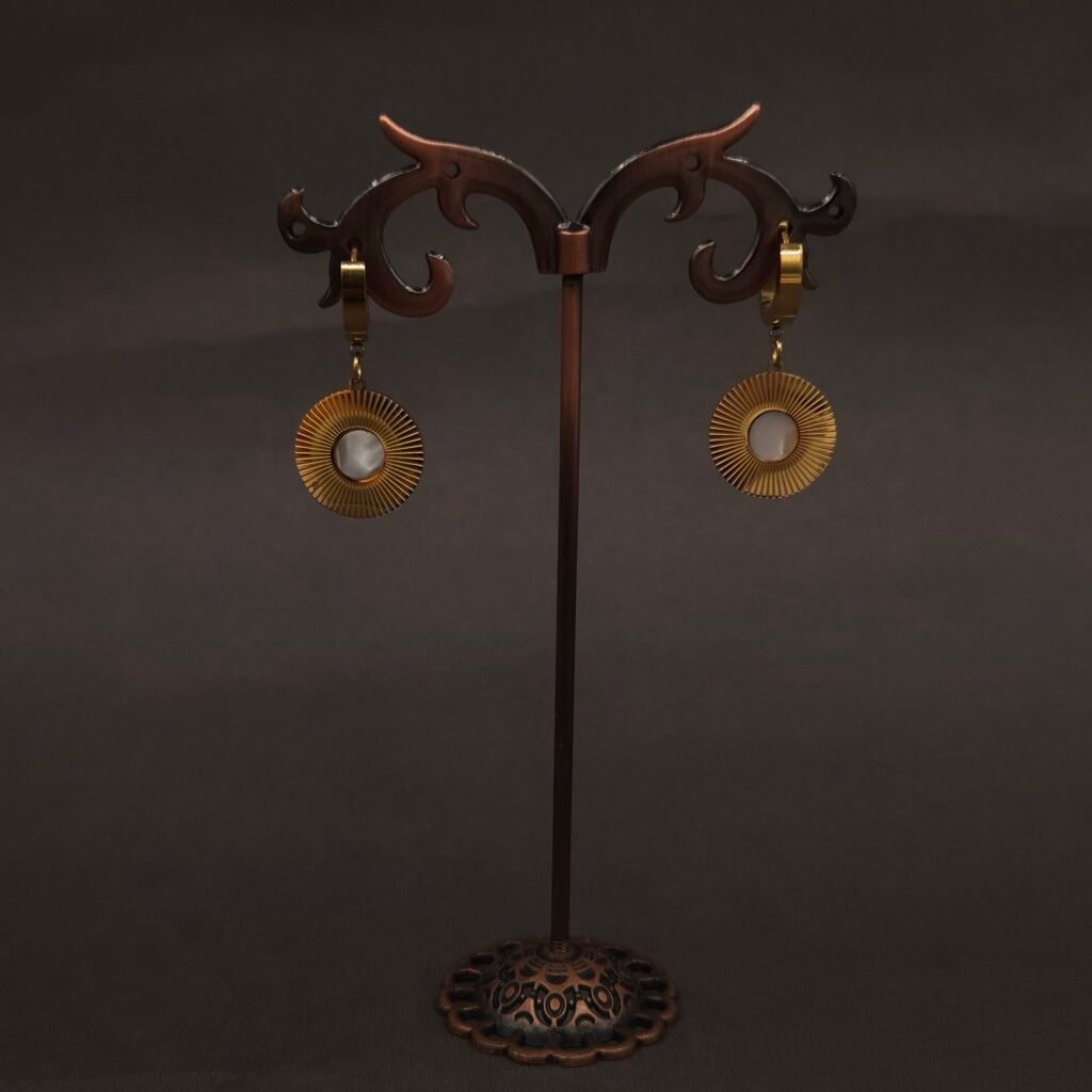 Stainless Steel Sunburst Pearl Hoop Earrings - Anti-Tarnish