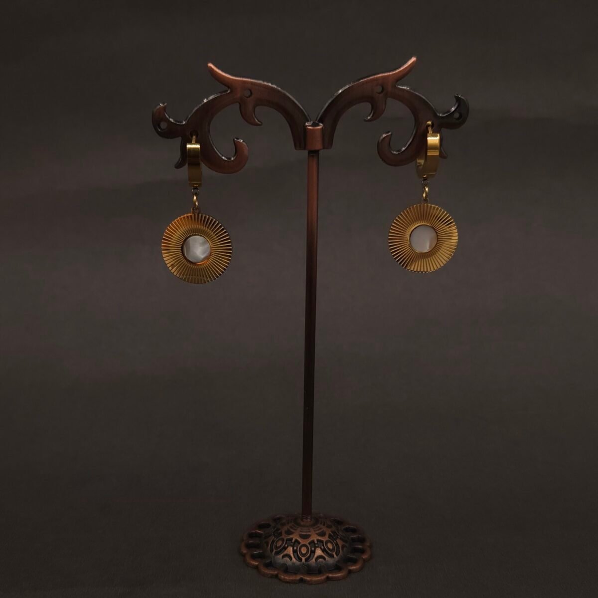 Stainless Steel Sunburst Pearl Hoop Earrings - Anti-Tarnish