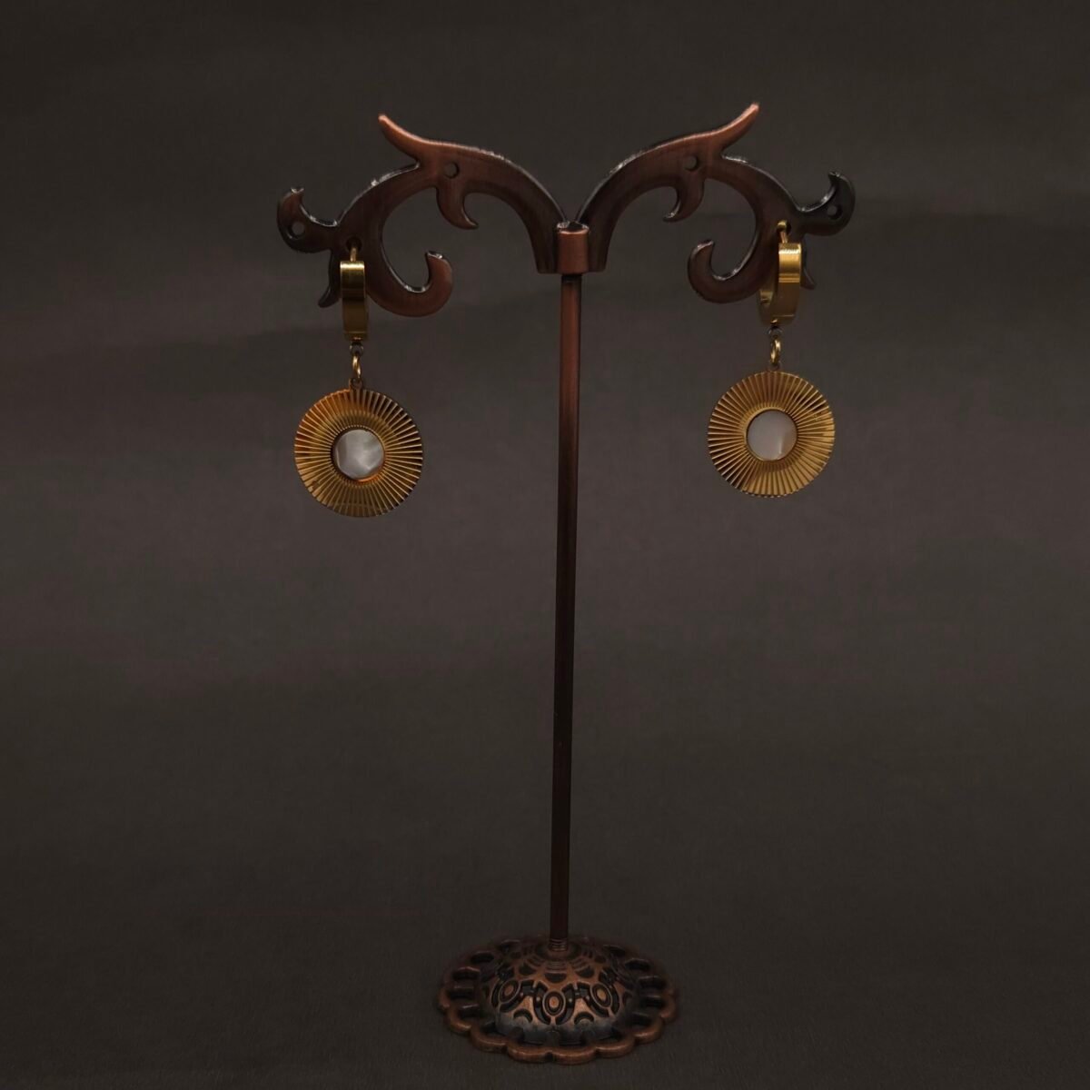 Stainless Steel Sunburst Pearl Hoop Earrings - Anti-Tarnish