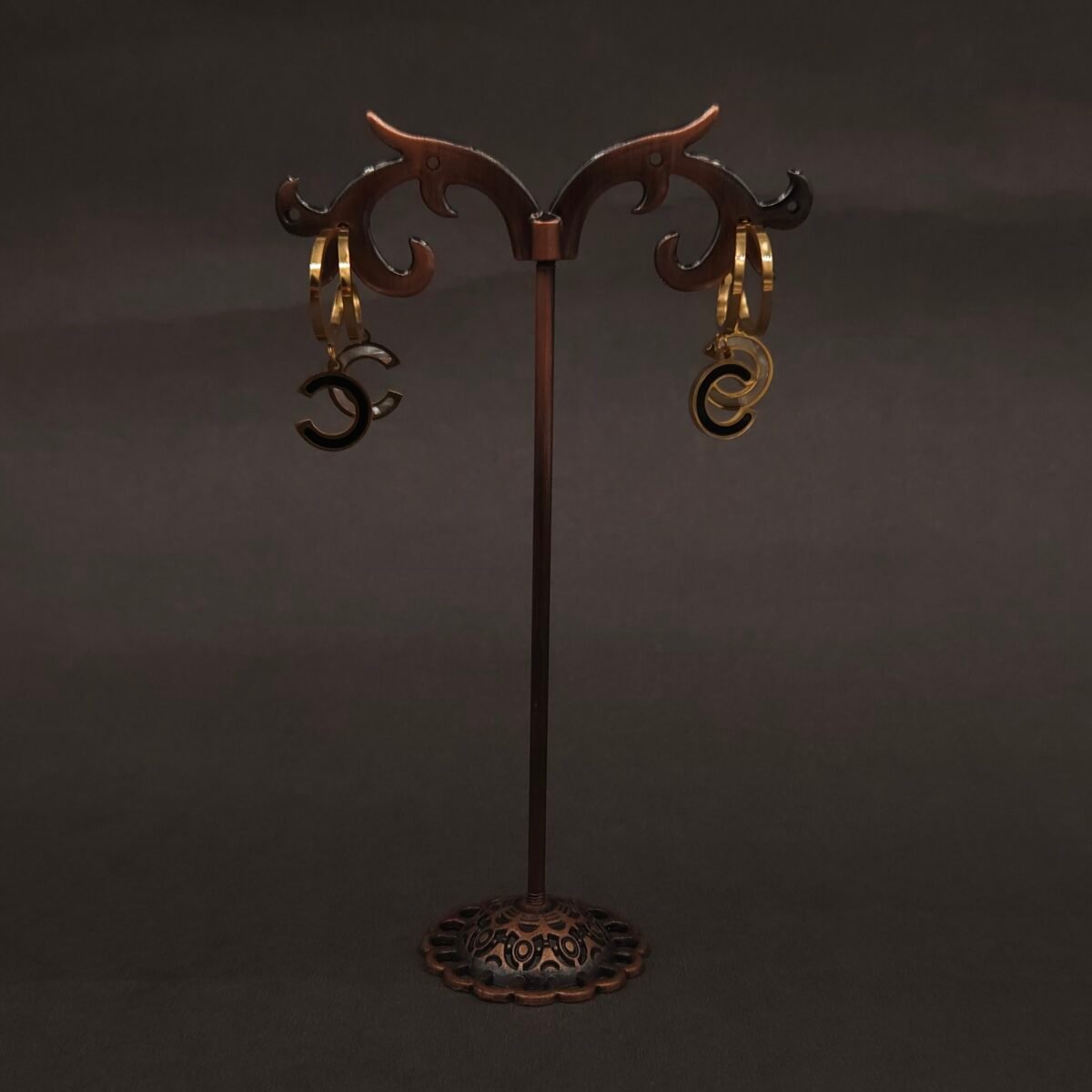 Stainless Steel Double C Motif Hoop Earrings - Anti-Tarnish