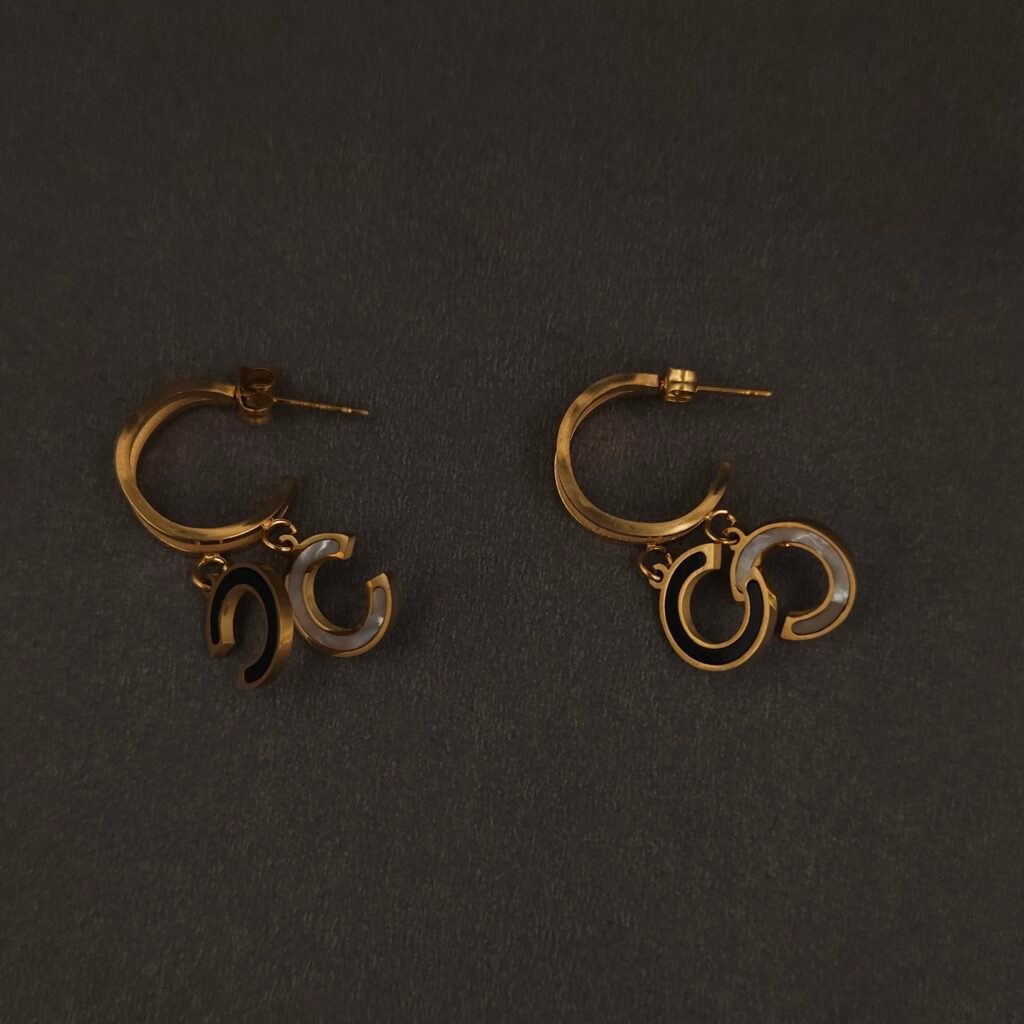 Stainless Steel Double C Motif Hoop Earrings - Anti-Tarnish