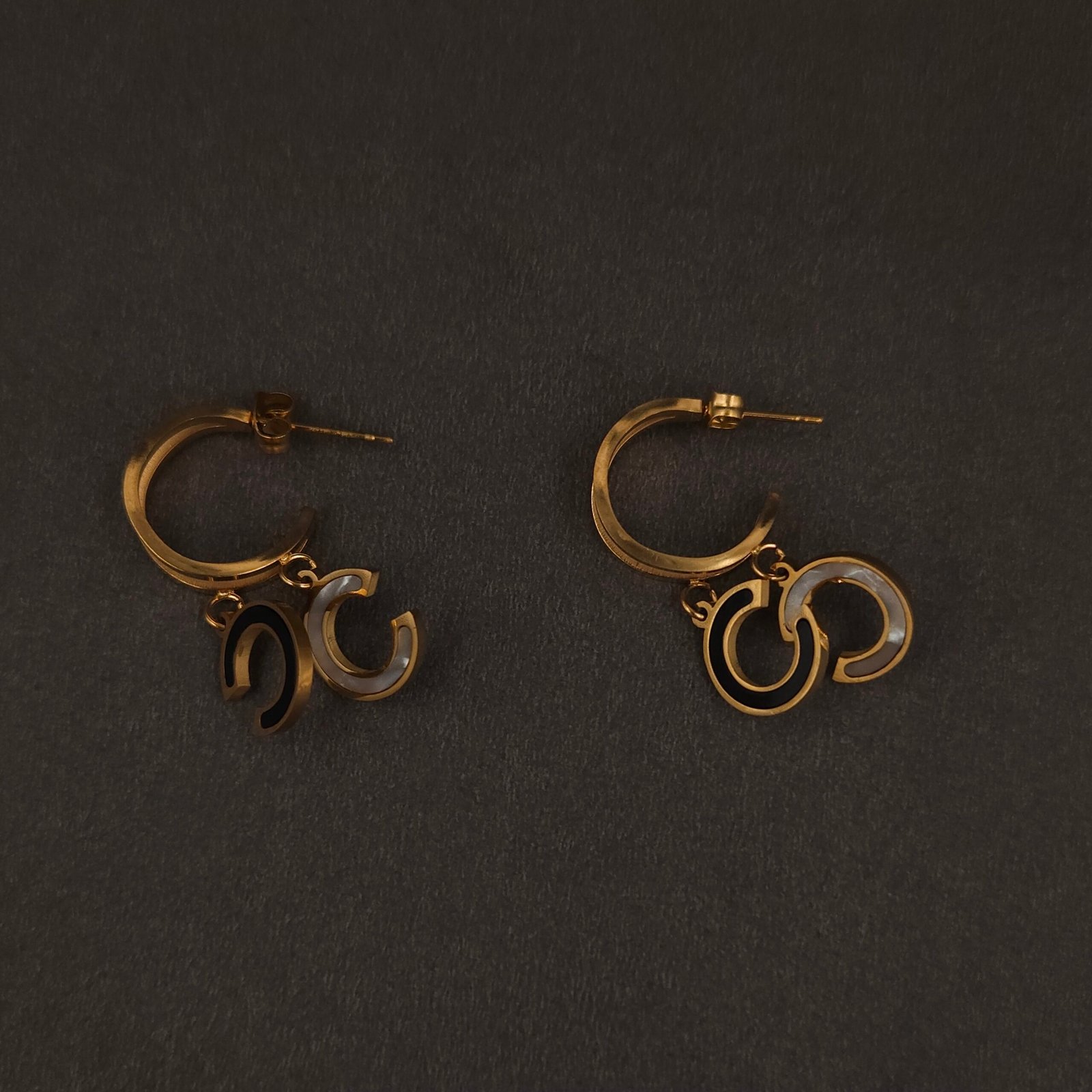 Stainless Steel Double C Motif Hoop Earrings - Anti-Tarnish Stainless Steel Double C Motif Hoop Earrings - Anti-Tarnish