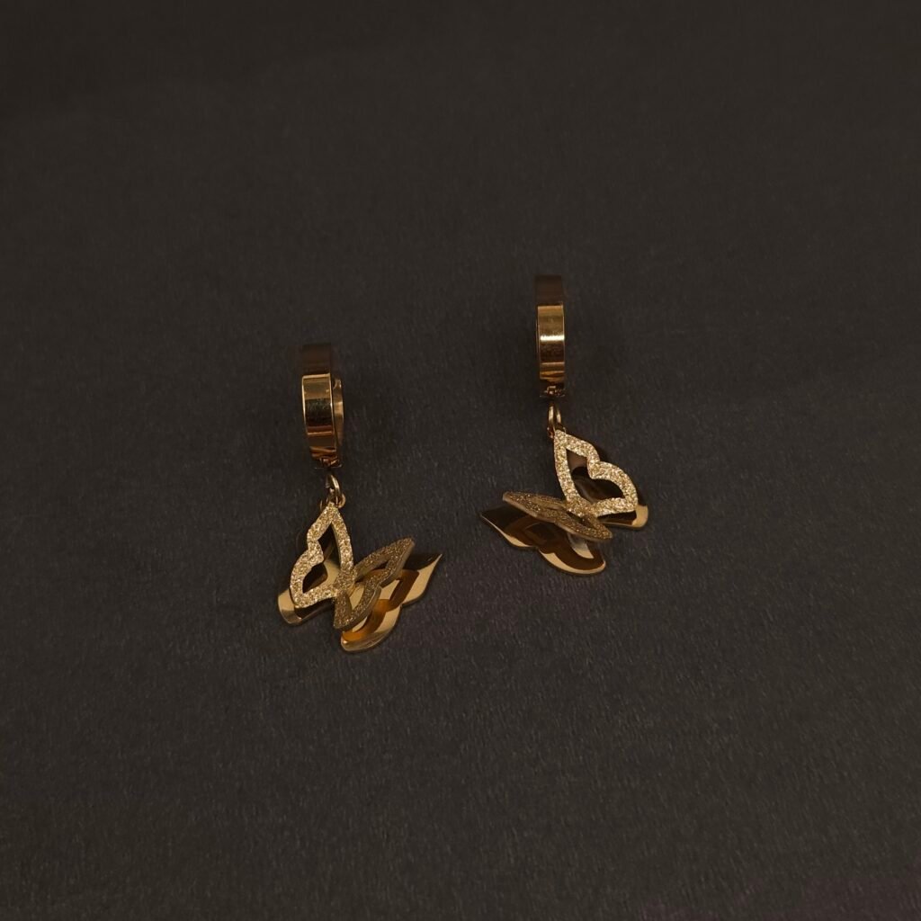 Stainless Steel Double Butterfly Hoop Earrings - Anti-Tarnish